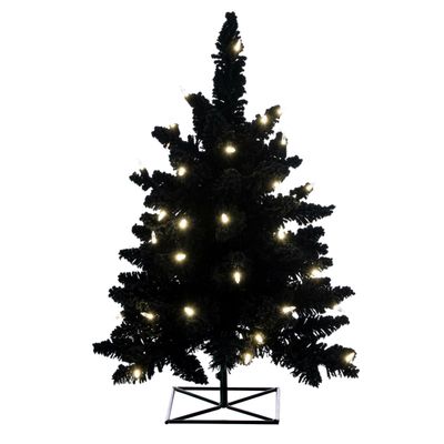 Vickerman 3' x 25" Flocked Black Fir Artificial Christmas Tree, Prelit - Lifelike Indoor Seasonal Home Decor - Maintenance Free Faux Christmas or Halloween Home Decor