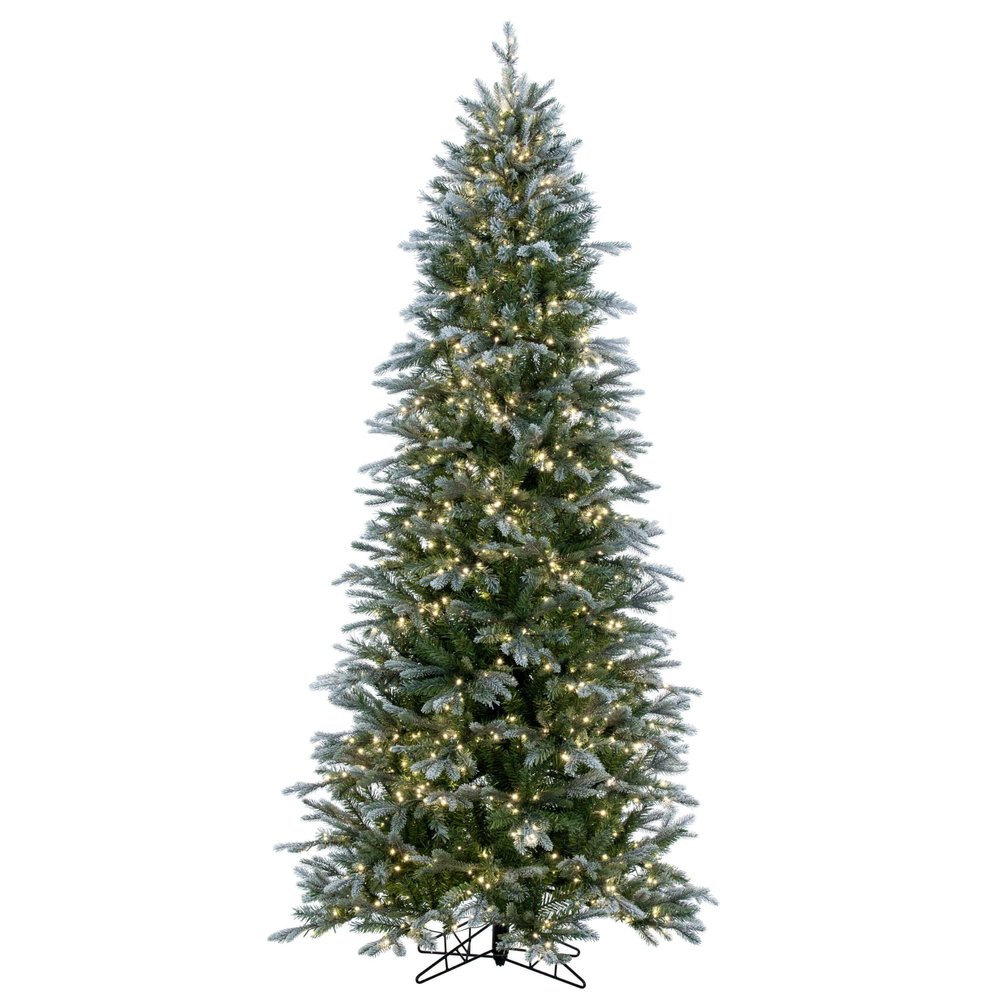 Vickerman 7.5' x 44" Frosted Douglas Fir Fir Artificial Slim Pre-Lit Christmas Tree, Warm White 3mm Low Voltage LED Wide Angle Lights.