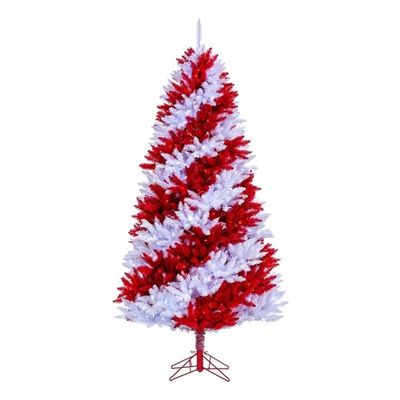 Vickerman 7.5' x 48" Candy Cane Artificial Pre-lit Christmas Pine Tree, Dura-Lit Pure White and Red LED Mini Lights
