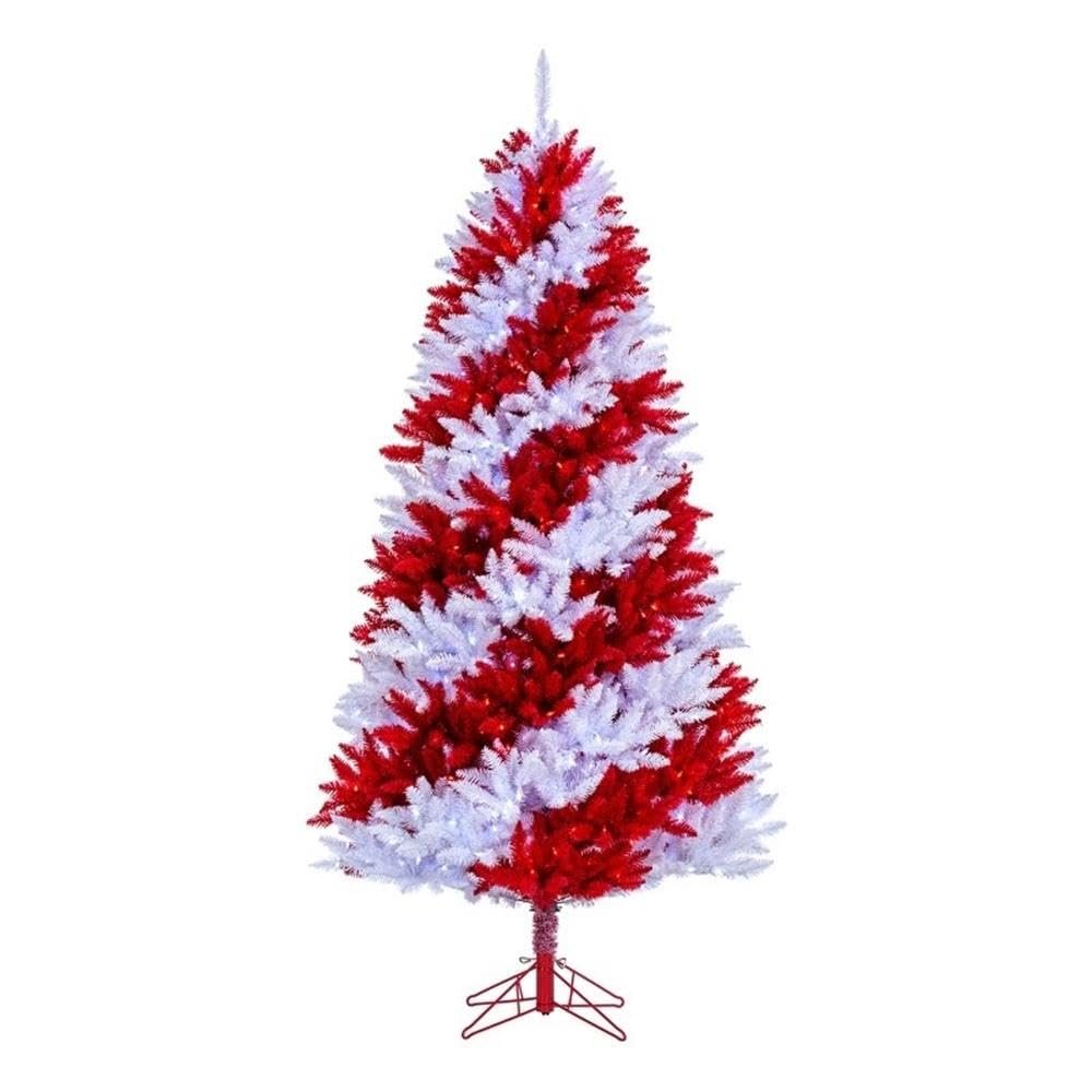 Vickerman 7.5' x 48" Candy Cane Artificial Pre-lit Christmas Pine Tree, Dura-Lit Pure White and Red LED Mini Lights