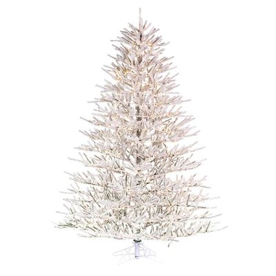 Vickerman 9' x 73" Flocked Pistol Pine Artificial Pre-lit Christmas Tree, Warm White 3mm Low Voltage LED Wide Angle Lights.