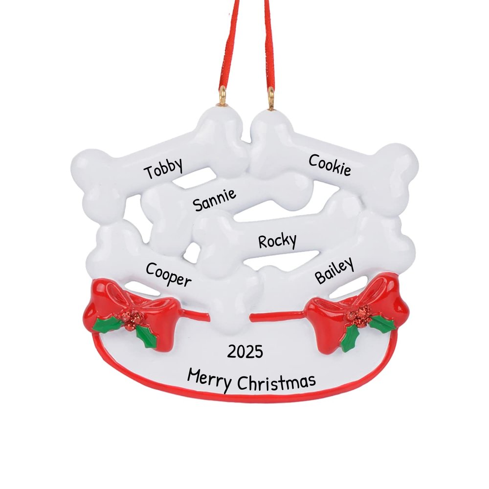 3D Six Bones Christmas Ornament 2025 - Personalized Dog Bones in Bowl Ornaments for Christmas Tree - Custom Dog Ornaments for Xmas Tree - Unique Xmas Gifts for Dogs - Gifts for Dogs Lovers & Pets