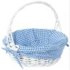 White Round Willow Wicker Gift Basket with Blue and White Gingham Liner, Small, Decorative Picnic Basket with Handles, Empty Wicker Basket for Gifts view 1