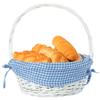 White Round Willow Wicker Gift Basket with Blue and White Gingham Liner, Small, Decorative Picnic Basket with Handles, Empty Wicker Basket for Gifts view 3
