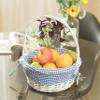 White Round Willow Wicker Gift Basket with Blue and White Gingham Liner, Small, Decorative Picnic Basket with Handles, Empty Wicker Basket for Gifts view 4