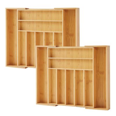 Bamboo Drawer Organizer, 2 Pack - Expandable Silverware Organizer & Utensil Drawer Organizer, Cutlery Tray with Dividers, 7-9 Slots- Premium Kitchen Organizer for Utensils & Flatware (Natural)
