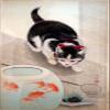 100% Smooth Cotton Paper - Ohara Koson - Cat and Goldfish Bowl (1933) Ukiyo-e Japan Japanese Poster Painting Art Print - Size: 12 x 8 Inches view 1