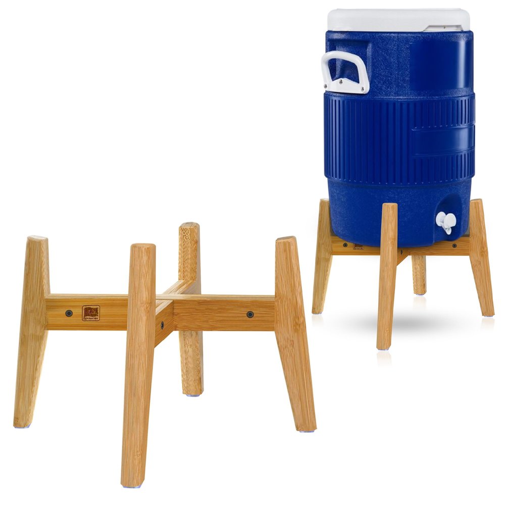 Stand for 5 Gallon Bottle Water Dispenser - Adjustable Sideways (up to 14-inch), Fits Large Jugs Bottles Jars Dispensers, Holds 20-Kg Load - Bamboo Wood