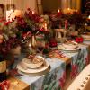 Ldtrchee Christmas Table Runner - Cotton Linen 72 Inches Long, Poinsettia Eucalyptus Leaves Tablerunner Dress Scarves, Winter Snowflake Table Runner for Dining/Coffee/Holiday, Grey Xmas view 2