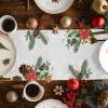 Ldtrchee Christmas Table Runner - Cotton Linen 72 Inches Long, Poinsettia Eucalyptus Leaves Tablerunner Dress Scarves, Winter Snowflake Table Runner for Dining/Coffee/Holiday, Grey Xmas view 4
