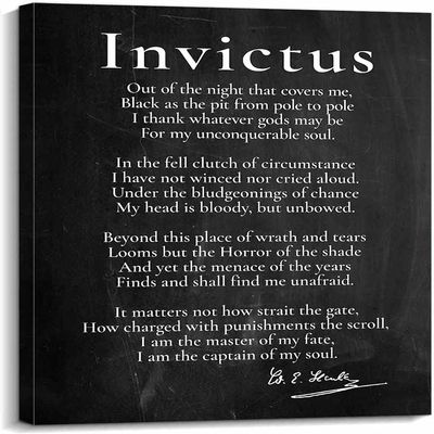 Invictus Poem Wall Art William Ernest Henry Quotes Wall Art Poetry Posters and Prints Modern Chic Decorative Paintings for Dining Room Wall Pictures for Bathroom Giclee Printing Canvas (24x36inch(60x90cm),Canvas)