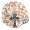 Rosary Beads Chaplet Rosaries Olive shape Natural Pearl Rosery Cross Catholic gifts (Pink) view 1