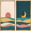 wall26 Framed Canvas Wall Art Print Set Geometric Desert Sun & Crescent Moon Landscapes Nature Shapes Illustrations Modern Art Tropical for Living Room, Bedroom, Office - 16"x24"x2 Natural view 1