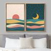 wall26 Framed Canvas Wall Art Print Set Geometric Desert Sun & Crescent Moon Landscapes Nature Shapes Illustrations Modern Art Tropical for Living Room, Bedroom, Office - 16"x24"x2 Natural view 2