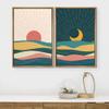 wall26 Framed Canvas Wall Art Print Set Geometric Desert Sun & Crescent Moon Landscapes Nature Shapes Illustrations Modern Art Tropical for Living Room, Bedroom, Office - 16"x24"x2 Natural view 3