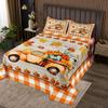 Fall Pumpkin Kids Bedspread Queen Size,Truck Maple Leaves Cabin Coverlet Set,Boys Girls Adults Bedroom Decor,Wooden Plank Grids Quilted Coverlet,Halloween Orange Bedding Quilt,3pcs,2 Pillowcases view 1