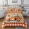 Fall Pumpkin Kids Bedspread Queen Size,Truck Maple Leaves Cabin Coverlet Set,Boys Girls Adults Bedroom Decor,Wooden Plank Grids Quilted Coverlet,Halloween Orange Bedding Quilt,3pcs,2 Pillowcases view 2