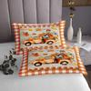 Fall Pumpkin Kids Bedspread Queen Size,Truck Maple Leaves Cabin Coverlet Set,Boys Girls Adults Bedroom Decor,Wooden Plank Grids Quilted Coverlet,Halloween Orange Bedding Quilt,3pcs,2 Pillowcases view 4