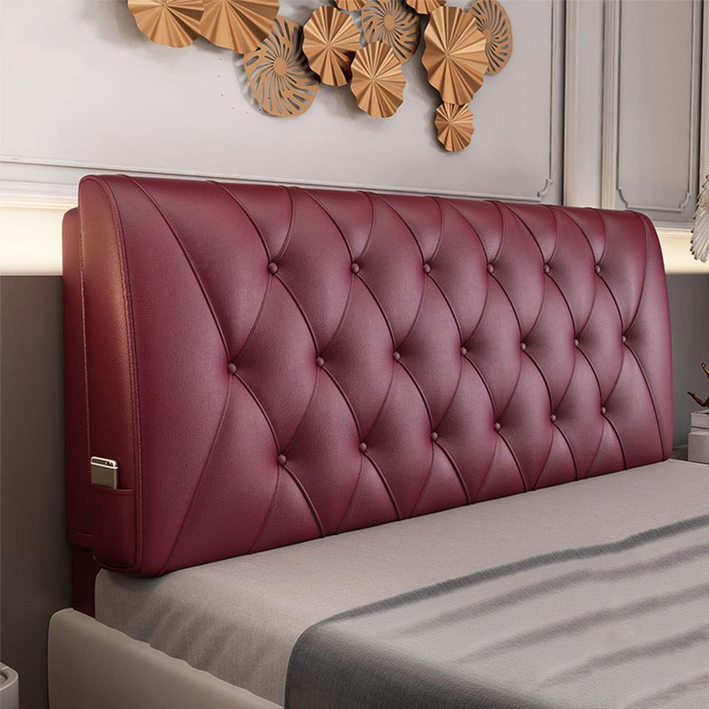 Leather Headboard Cushion Large Bolster Reading Pillow Lumbar Support Back Bed Rest Wedge Pillow for Day Bed Bunk Bed with Removable Cover,C,No headboard California King 71"