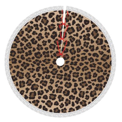 Christmas Tree Skirt with Tassel Funny Leopard Animal Print Xmas Halloween New Year Party Decor Tree Skirt 36"