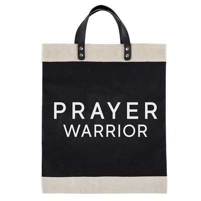 Creative Brands Faithworks - Inspirational Large Burlap Market Tote with Waterproof Lining, 13 x 18-Inch, Prayer Warrior