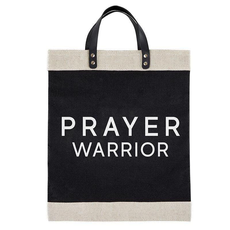 Creative Brands Faithworks - Inspirational Large Burlap Market Tote with Waterproof Lining, 13 x 18-Inch, Prayer Warrior