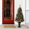 Glitzhome 4ft Prelit Artificial Christmas Tree, Small Christmas Tree with 224 Pine Needle&PVC Mixed Tips,100 Warm White Lights, Pinecones&Red Berries, Flocked Potted Christmas Tree for Xmas Decoration view 1