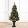 Glitzhome 4ft Prelit Artificial Christmas Tree, Small Christmas Tree with 224 Pine Needle&PVC Mixed Tips,100 Warm White Lights, Pinecones&Red Berries, Flocked Potted Christmas Tree for Xmas Decoration view 2