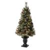 Glitzhome 4ft Prelit Artificial Christmas Tree, Small Christmas Tree with 224 Pine Needle&PVC Mixed Tips,100 Warm White Lights, Pinecones&Red Berries, Flocked Potted Christmas Tree for Xmas Decoration view 4