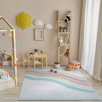 Well Woven Kids Collection Curved Rainbow Pastel Multicolor 5' x 7' Area Rug
