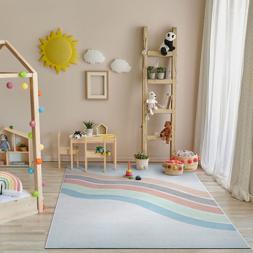 Well Woven Kids Collection Curved Rainbow Pastel Multicolor 5' x 7' Area Rug