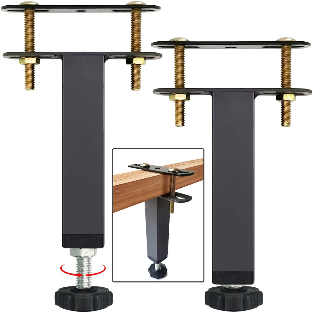 POROHOM 4 PCS (10"-12.6") Metal Adjustable Height Bed Frame Support Leg, Steel Bed Frame or Wooden Bed Center Slat Support Leg, Sofa Furniture Cabinet Feet Support Leg