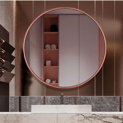 Round Metal Frame Wall Mirror, Large Bathroom Mirror, Stylish Brushed Aluminum Frame, Decorative Mirror For Hallway/Living Room, Bedroom Vanity Mirror, 4 Colors ( Color : Red gold , Size : 80cm )