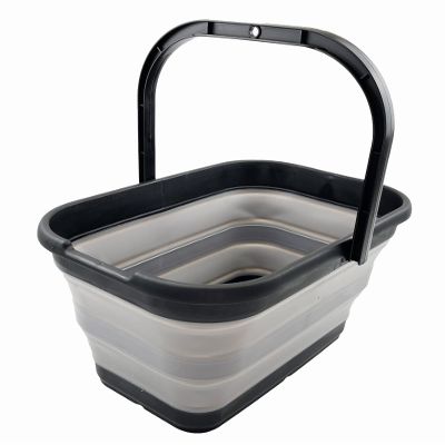 SAMMART 12L (3.1 Gallon) Collapsible Rectangular Handy Basket/Bucket/Multiuse Foldable Water Pail for Camping, Fishing (Black/Alloy Grey)
