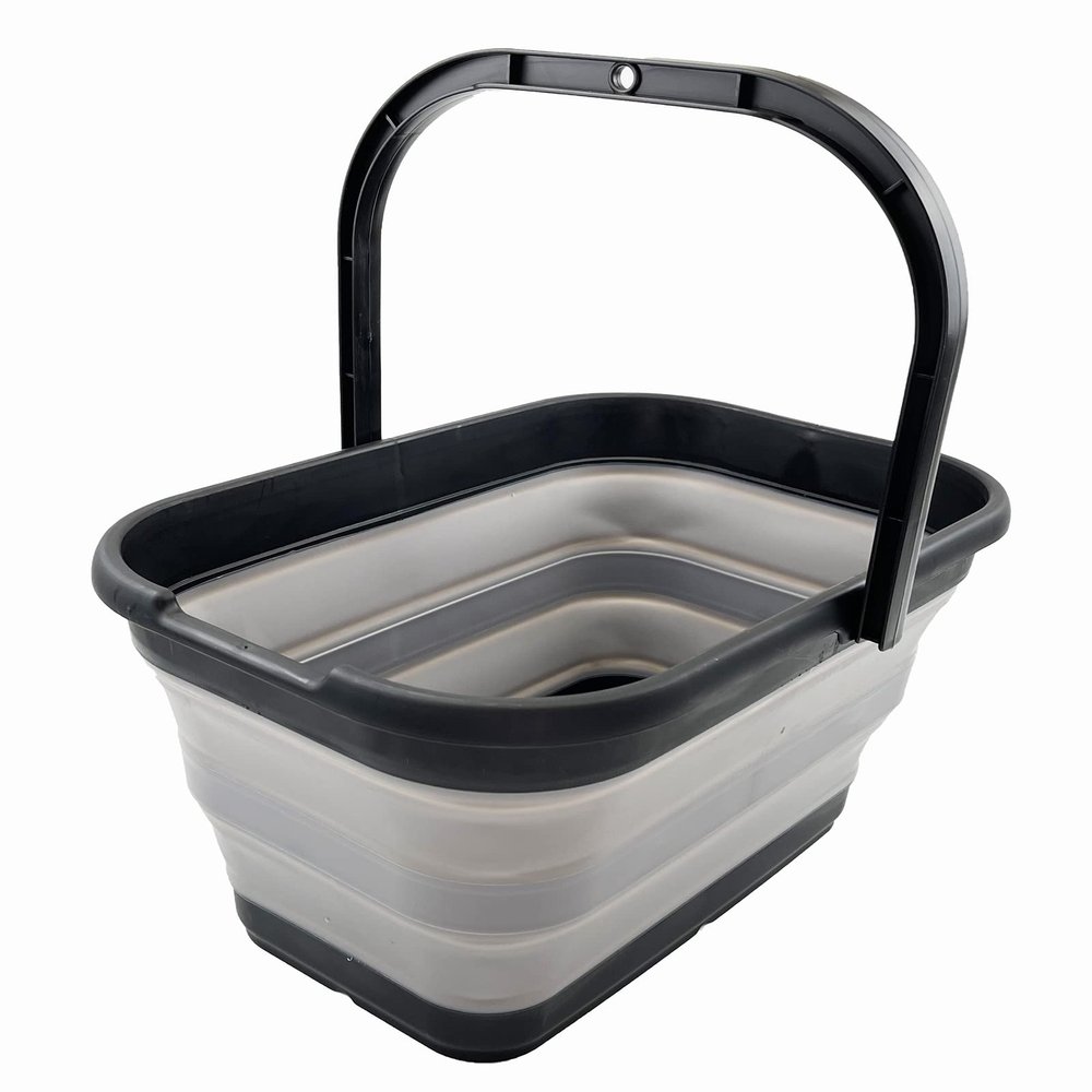 SAMMART 12L (3.1 Gallon) Collapsible Rectangular Handy Basket/Bucket/Multiuse Foldable Water Pail for Camping, Fishing (Black/Alloy Grey)