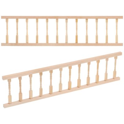 2 Pcs Wooden Dollhouse Handrails, 1/12 Scale Miniature Stairs Accessories, Unfinished Wood Fence Trim Parts Furniture Building Kit Model House Decor