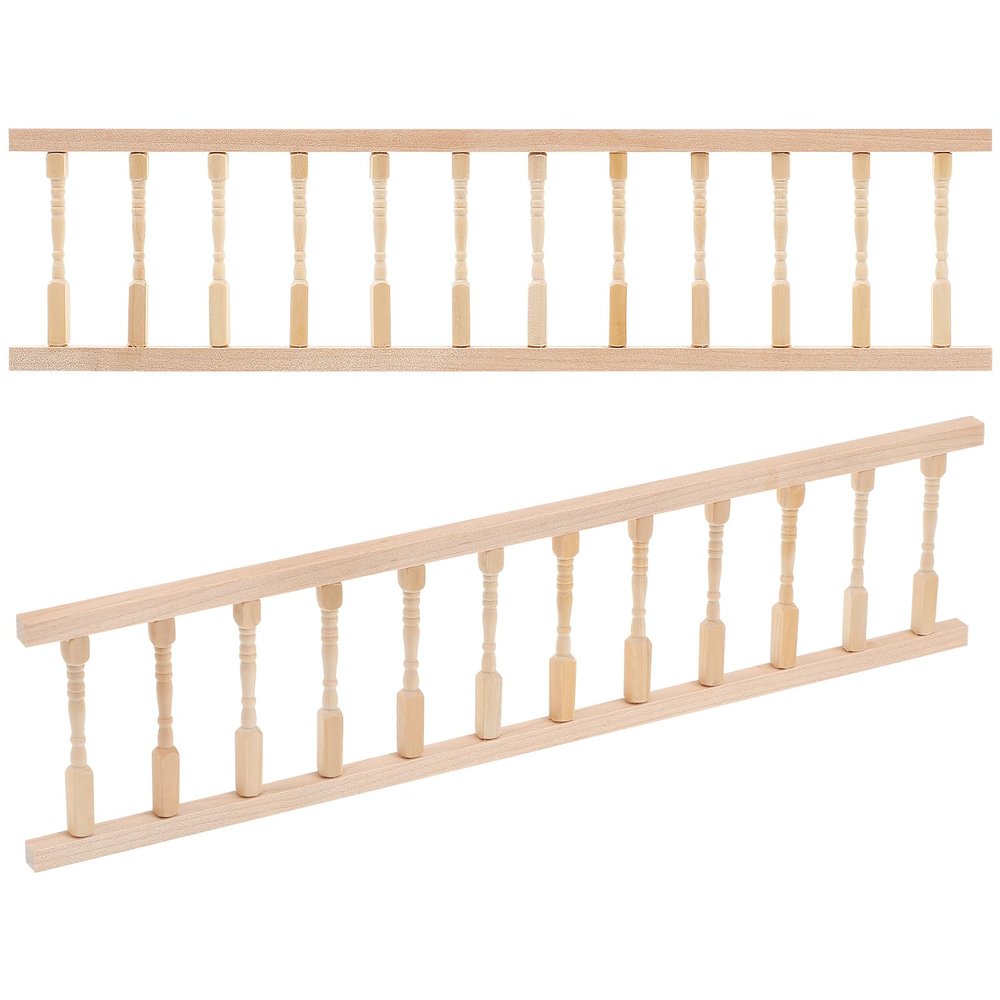 2 Pcs Wooden Dollhouse Handrails, 1/12 Scale Miniature Stairs Accessories, Unfinished Wood Fence Trim Parts Furniture Building Kit Model House Decor