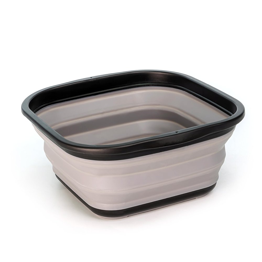 SAMMART 5.5L (1.4 Gallons) Collapsible Tub - Foldable Dish Tub - Portable Washing Basin - Space Saving Plastic Washtub (Black/Alloy Grey)