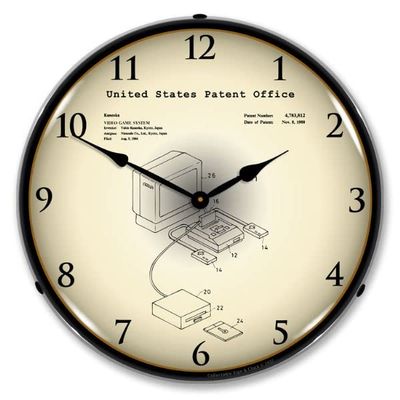 Famicon Video Game System 1986 Patent | Lighted LED Clock | USA American Made | Hanging Backlit Retro Garage Mancave Sign