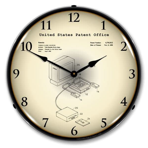 Famicon Video Game System 1986 Patent | Lighted LED Clock | USA American Made | Hanging Backlit Retro Garage Mancave Sign
