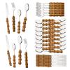 Uniturcky 40 Pcs Bamboo Handle Cutlery Sets, Natural Bamboo Flatware Set for 10, Silver Stainless Steel Silverware Set for Home Party Restaurant, Handcrafted Eating Utensils, Include Knife Fork Spoon view 1