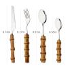Uniturcky 40 Pcs Bamboo Handle Cutlery Sets, Natural Bamboo Flatware Set for 10, Silver Stainless Steel Silverware Set for Home Party Restaurant, Handcrafted Eating Utensils, Include Knife Fork Spoon view 2