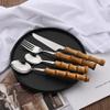 Uniturcky 40 Pcs Bamboo Handle Cutlery Sets, Natural Bamboo Flatware Set for 10, Silver Stainless Steel Silverware Set for Home Party Restaurant, Handcrafted Eating Utensils, Include Knife Fork Spoon view 3
