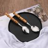 Uniturcky 40 Pcs Bamboo Handle Cutlery Sets, Natural Bamboo Flatware Set for 10, Silver Stainless Steel Silverware Set for Home Party Restaurant, Handcrafted Eating Utensils, Include Knife Fork Spoon view 4