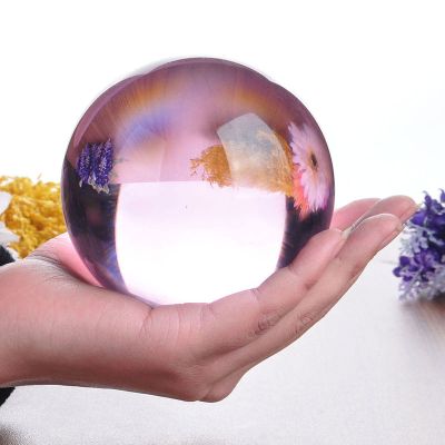 30mm-100mm Crystal Ball Quartz Glass Pink Ball Spheres Glass Ball Photography Balls Crystal Craft Decor Feng Shui,30mm,Wood Base