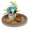 Hanobe Round Wooden Tray Decor: Decorative Candle Plate Holder Tray for Coffee Table - Rustic Farmhouse Table Centerpiece for Home Living Room Kitchen Counter(Brown) view 1