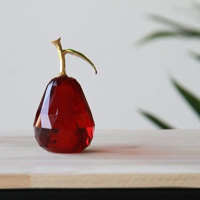 Beautiful Design Crystal Fruit Pear Paperweight Souvenir Smoothy Pretty Vegetable Gifts Crafts Souvenir Home Decoration,red