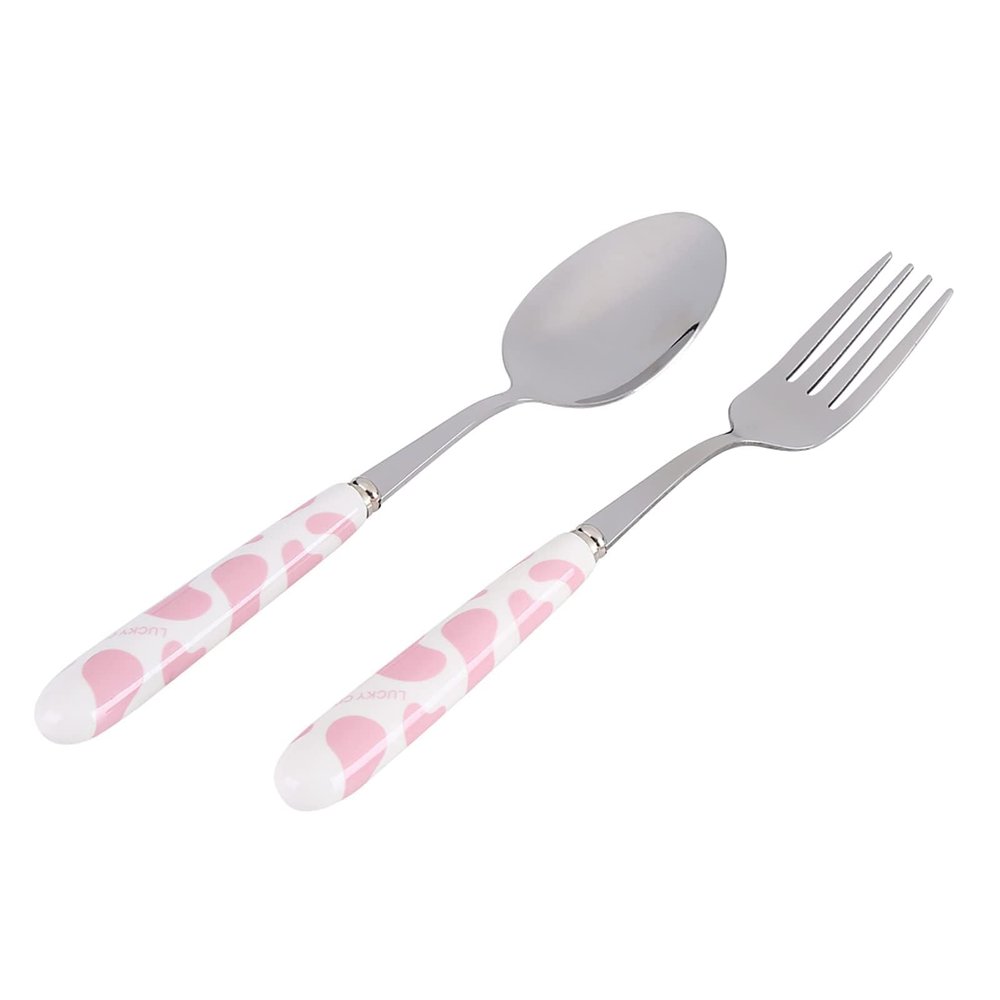 2Pcs Fork And Spoon Set, Cute Cutlery Set Stainless Steel Small Cutlery Travel Cutlery Set with Portable Storage Case for School Travel(Pink)
