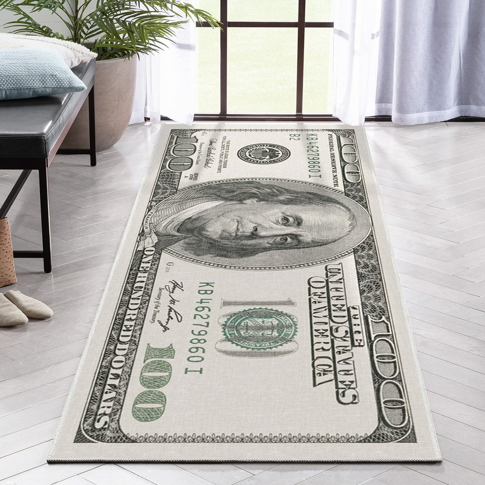 Well Woven Money Collection Hundred Dollar Bill Collage Rug Green (2006 Version) Runner 3'11" x 9'10" Area Rug