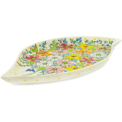 Polmedia Polish Pottery Platter 18-inch UNIKAT - Retro Garden Pattern Handmade in Boleslawiec Poland + Certificate of Authenticity